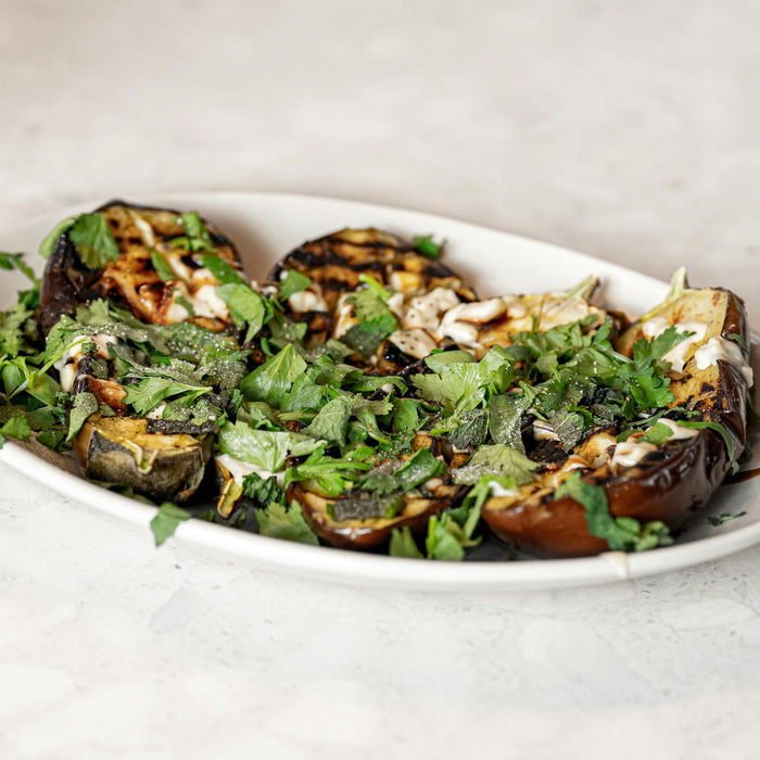 Harissa roasted vegetables with yoghurt dressing